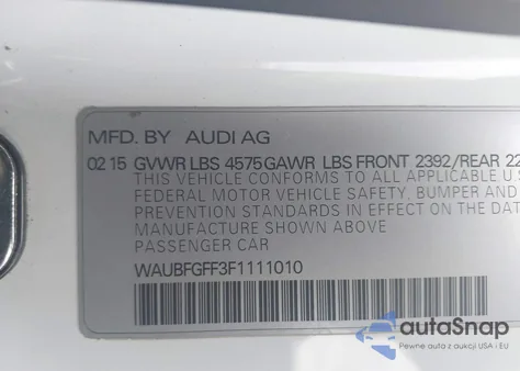 2015 Audi A3 2.0T Premium z USA, uszkodzony, nr VIN WAUBFGFF3F1111010